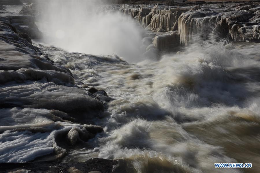 icicles seen at hukou waterfall of yellow river