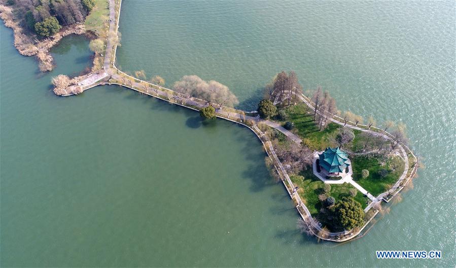 view of east lake in wuhan, central china"s hubei