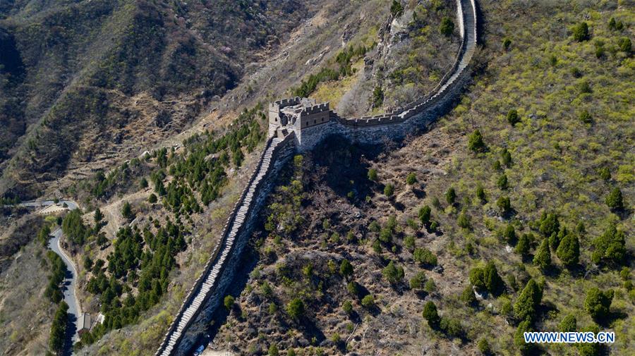 aerial view of great wall in beijing xiangshuihu