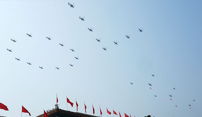 Military parade starts with flag-guarding echelon flying over Tian'anmen Square
